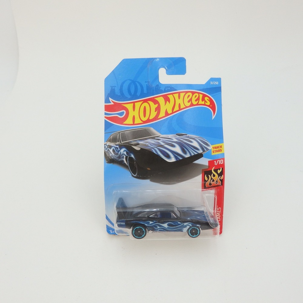 Hot Wheels 69 Dodge Charger Daytona Black Blue HW Flames 1/10 31/250 FYC36-D7C3